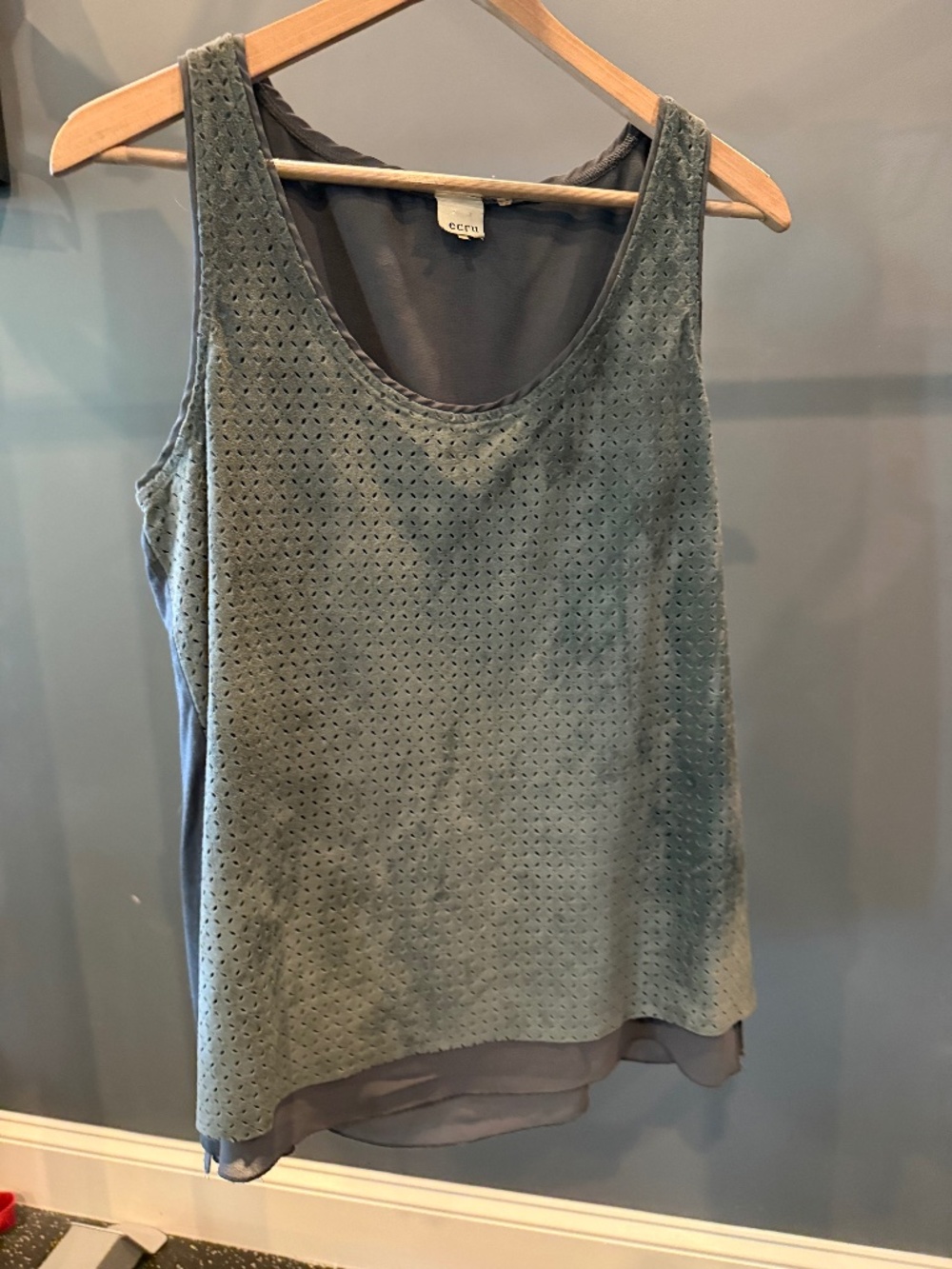 ECRU Gray Genuine Suede Laser Cut Layered Tank Top Size L